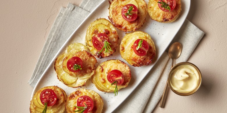 Aardappelgratin hapjes met truffelmayonaise