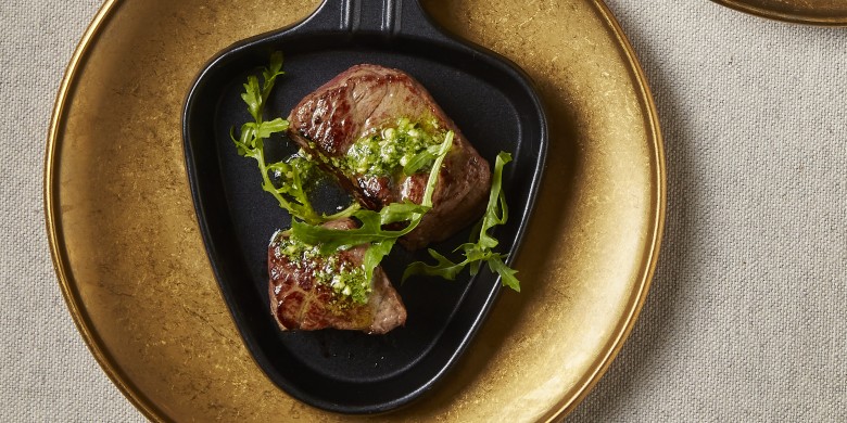 Biefstuk met pesto en rucola