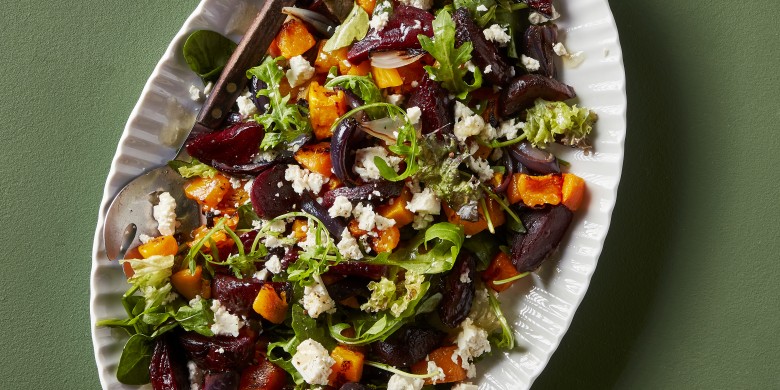 Maaltijdsalade met geroosterde pompoen en biet