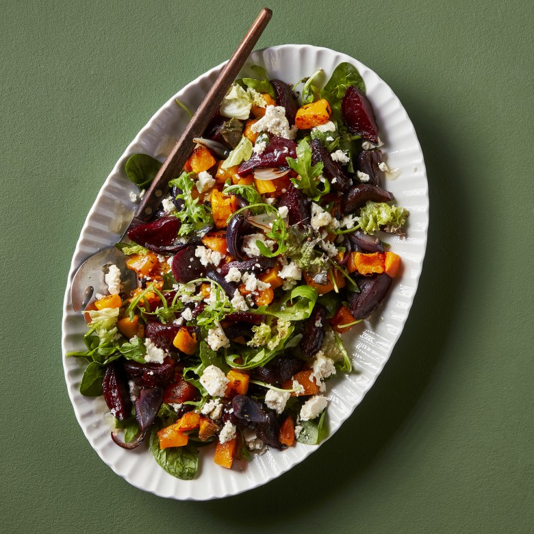 Maaltijdsalade met geroosterde pompoen en biet
