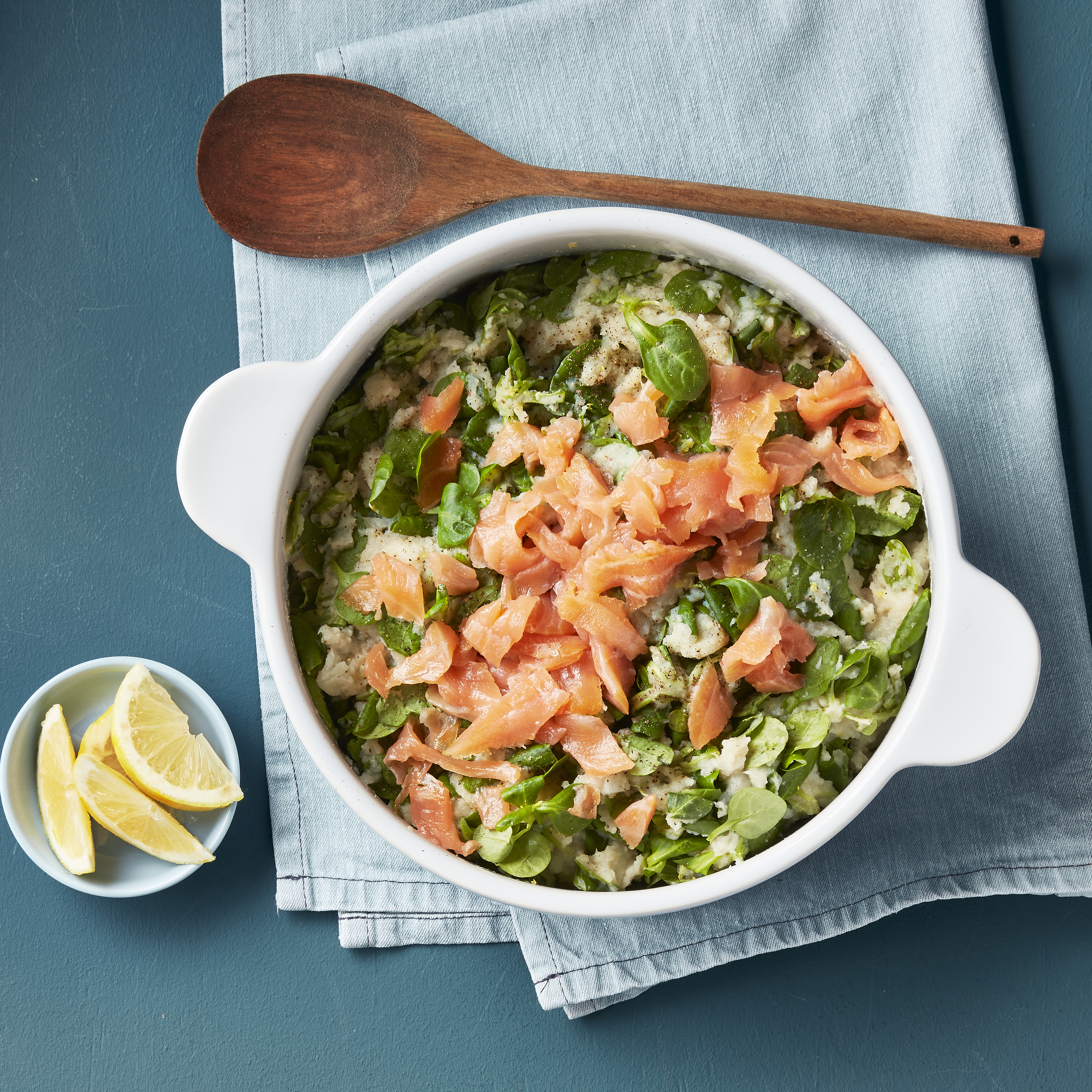 Stamppot met veldsla en gerookte zalm