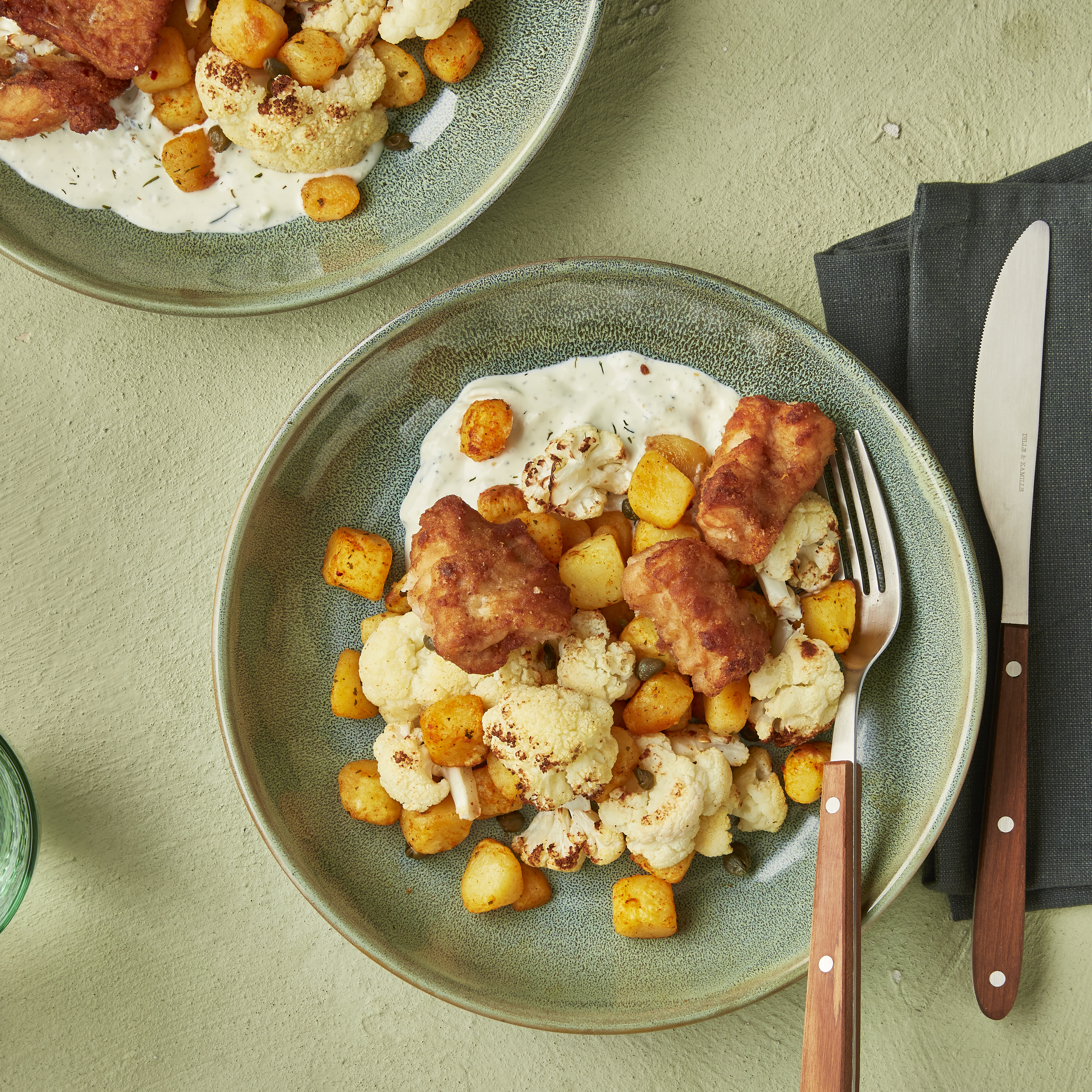 Geroosterde bloemkool met kibbeling
