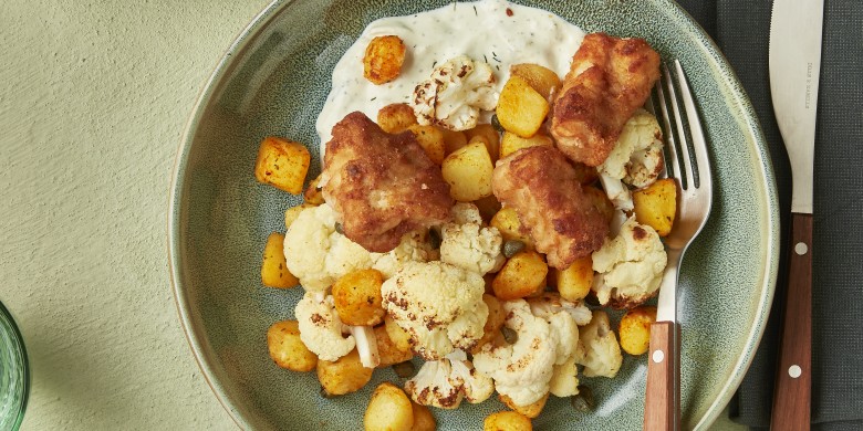 Geroosterde bloemkool met kibbeling