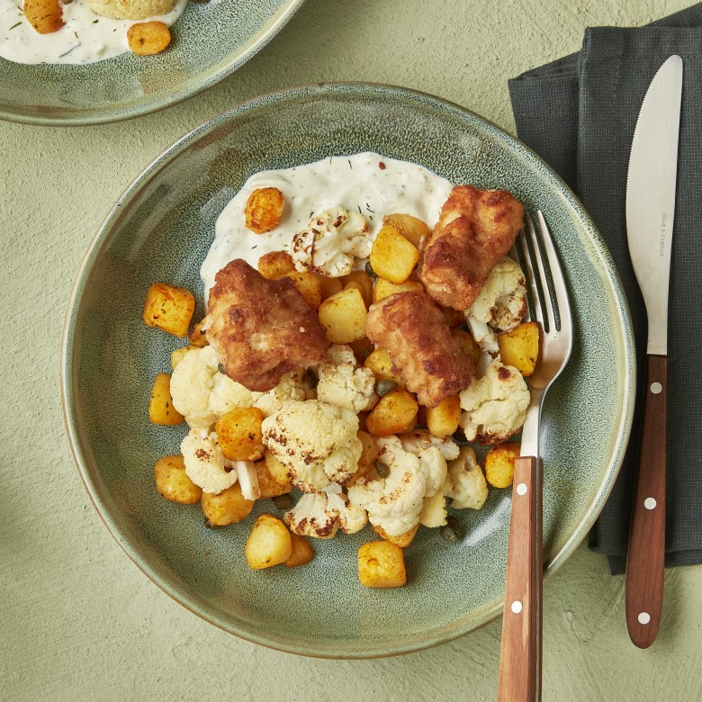 Geroosterde bloemkool met kibbeling