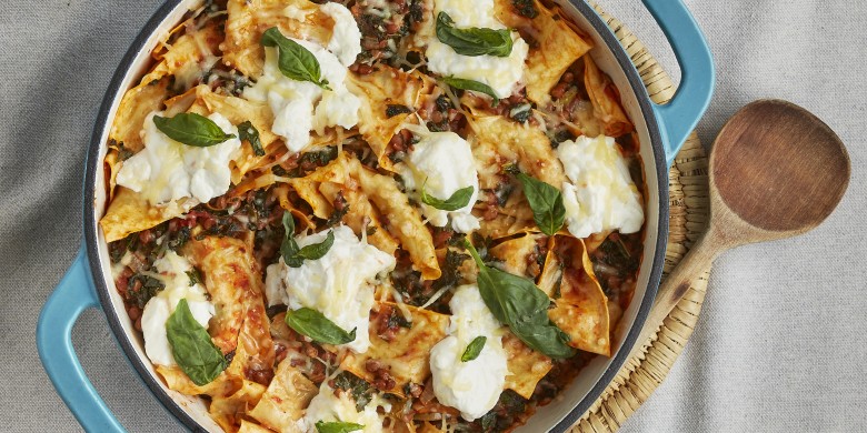 Lasagnette met linzen en boerenkool
