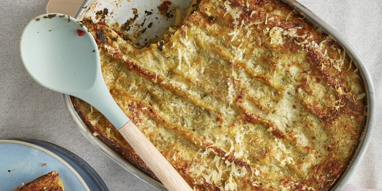 Lasagne met spinazie en romige pestosaus