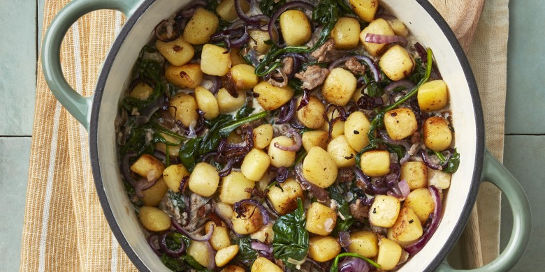 Krieltjes in roomsaus met gehakt en spinazie