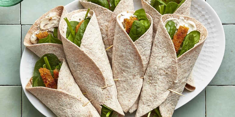 Wraps met schnitzel en spinazie