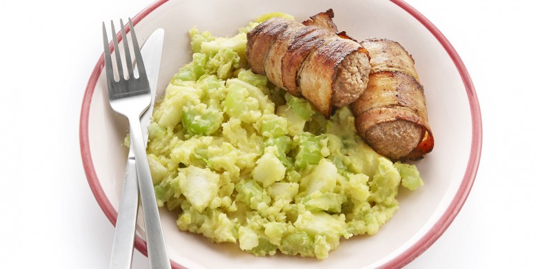 Selderijstamppot met katenvinken