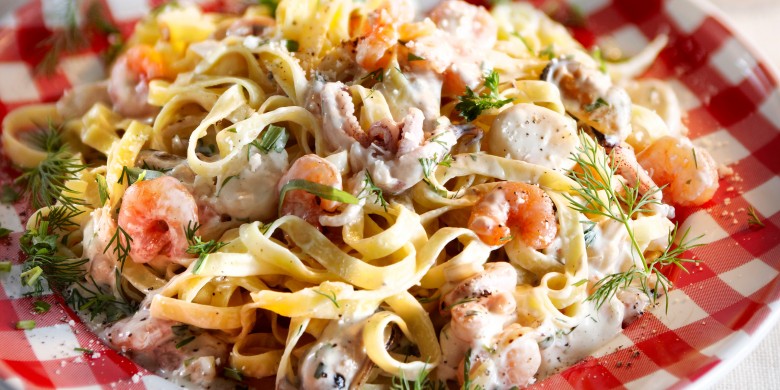 Tagliatelle met zeevruchten en wittewijnsaus