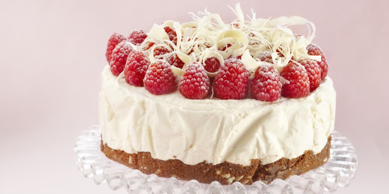 Cheesecake met witte chocolade en frambozen