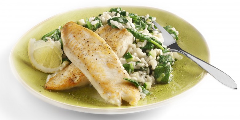 Tilapia met spinazie- risotto en geitenkaas