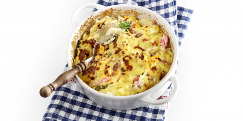 Witlofschotel met ham en ei