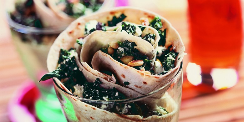 Wrap met spinazie, feta en tomaat