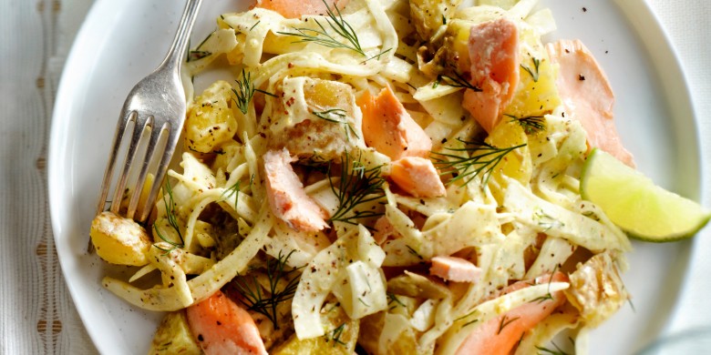 Aardappel-venkelsalade met zalm