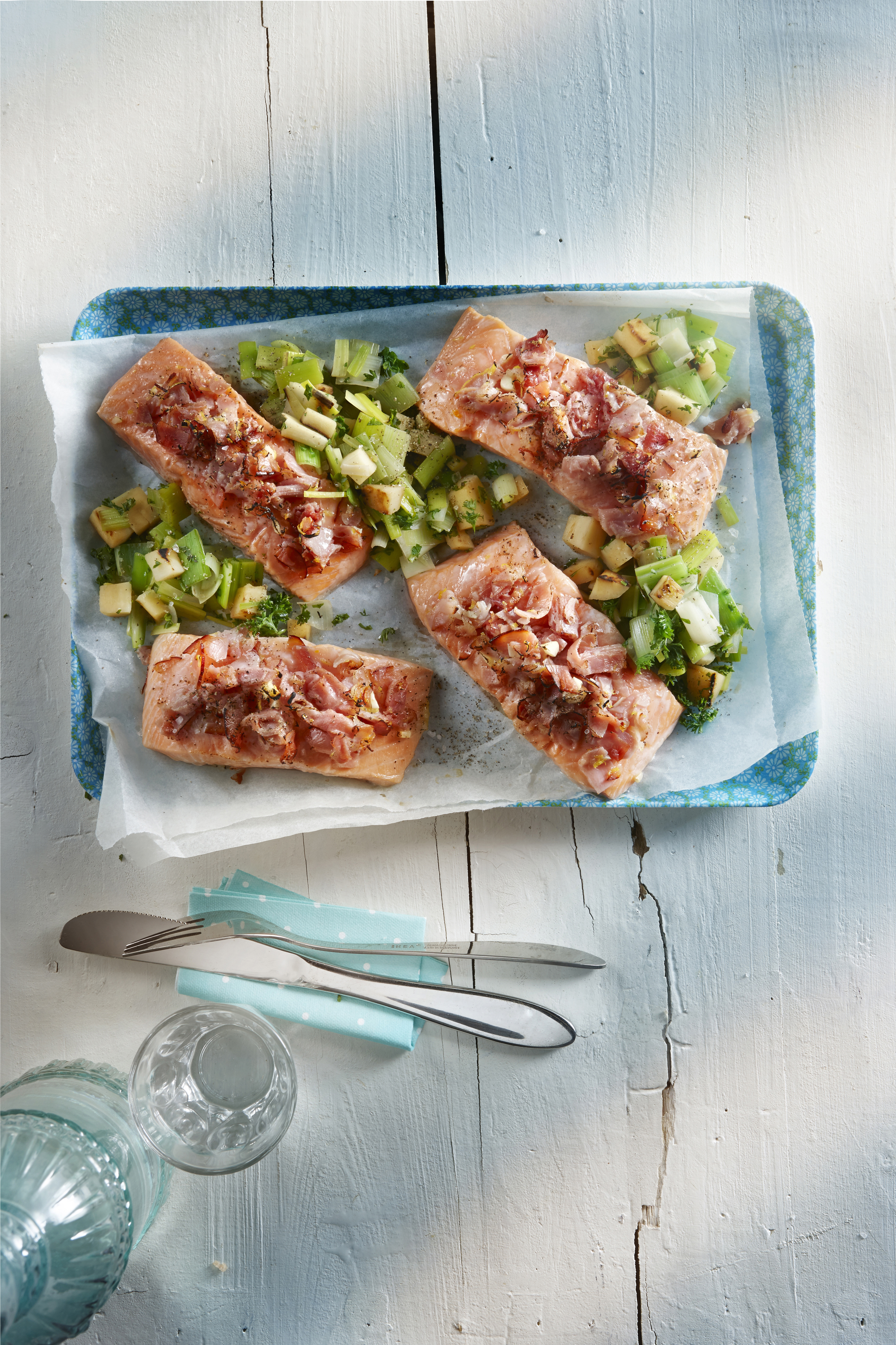 Wilde zalm met krokante ham