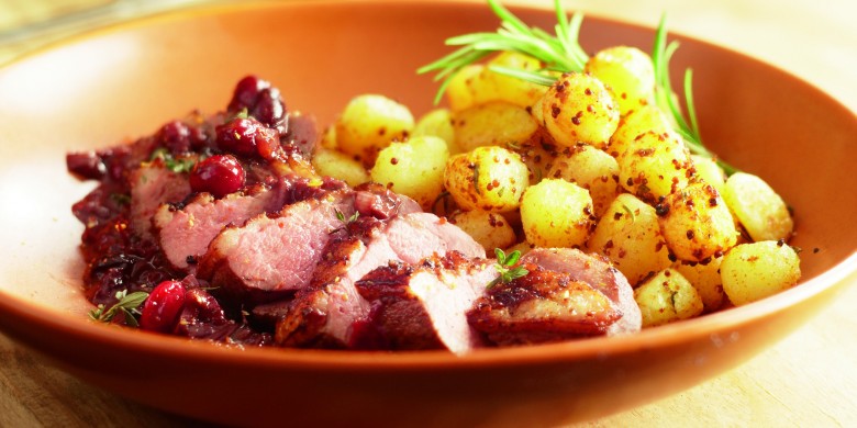 Eendenborst met jus van cranberry en rode wijn