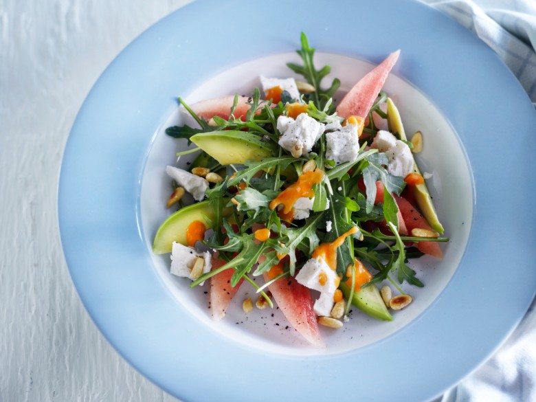 Geitenkaassalade met meloen en avocado