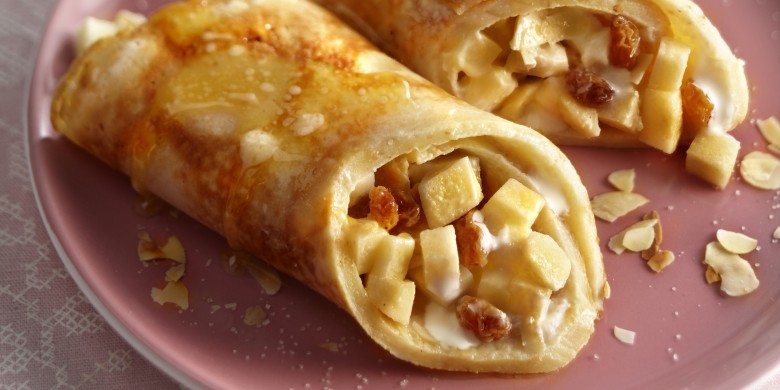 Meergranenpannenkoek met appel en amandel