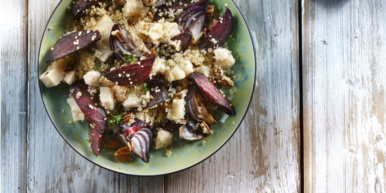 Quinoa met geroosterde bietjes en pecannoten