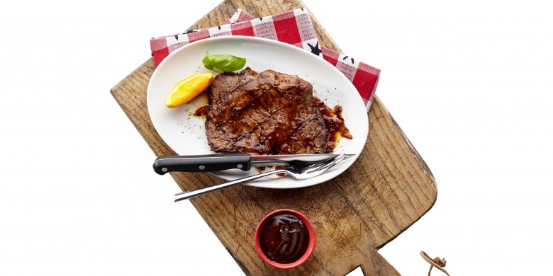 Ribeye met sinaasappel en sjalotjes 