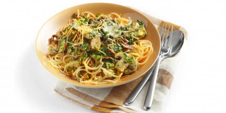 Spaghetti met spinazie en chorizo