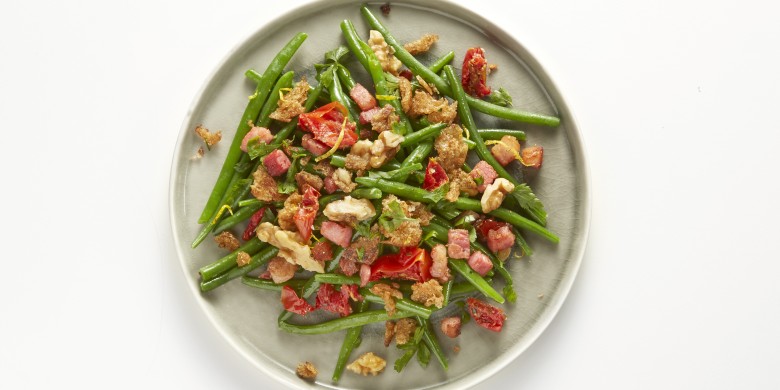 Haricots verts met walnoten en spekjes