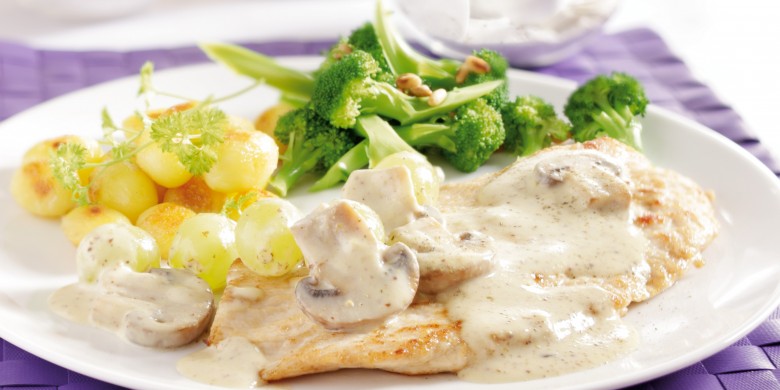 Kalkoen met champignon-druivensaus