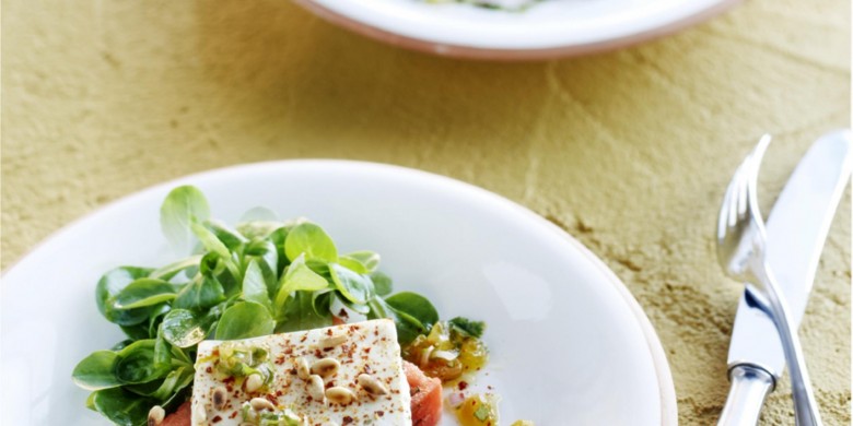Feta op watermeloen met zoete korianderdressing
