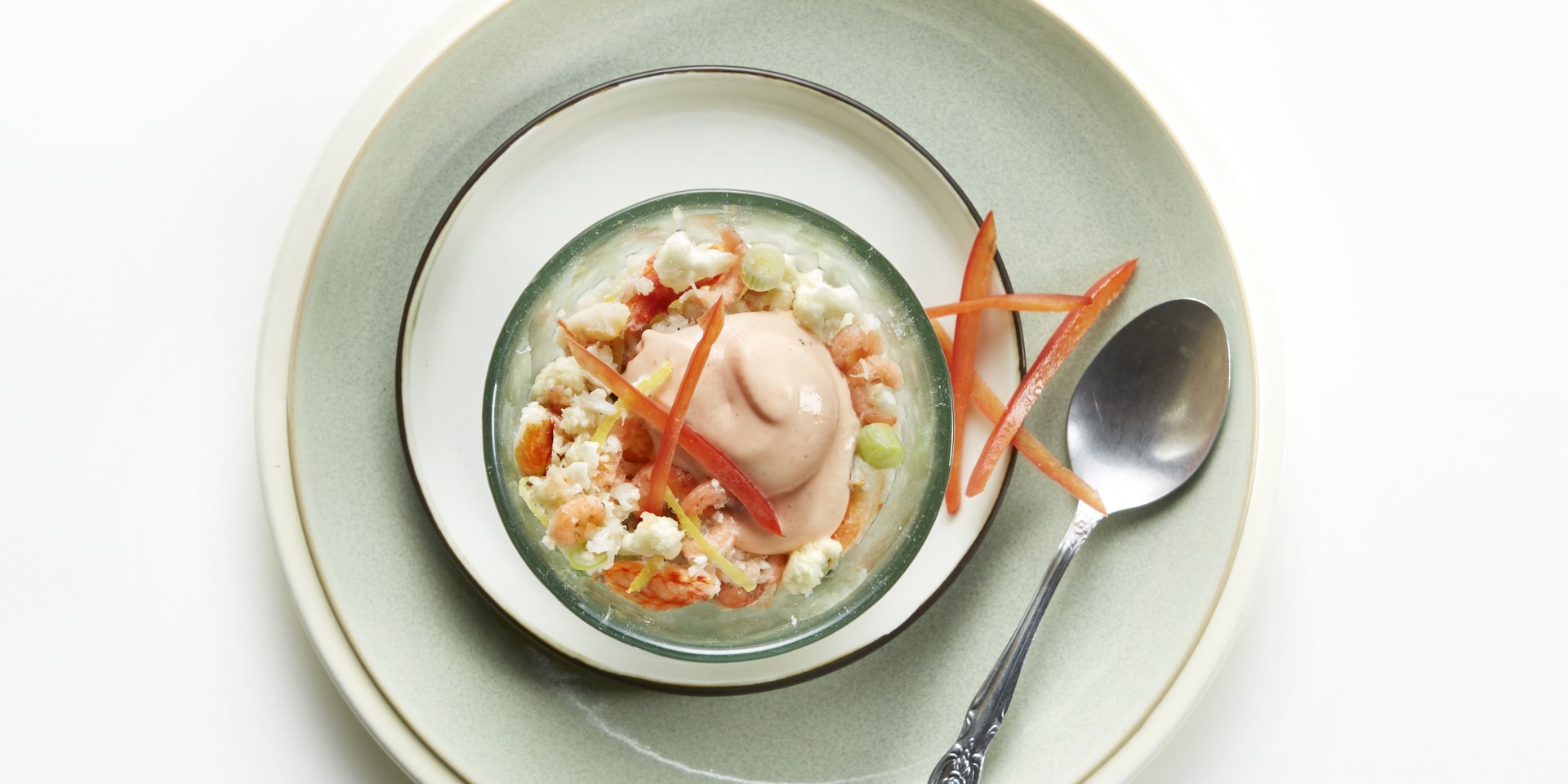 Bloemkooltabouleh met krab en garnalen