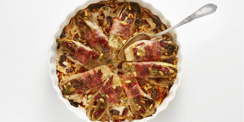 Gesmoorde witlof met pancetta en cranberry's