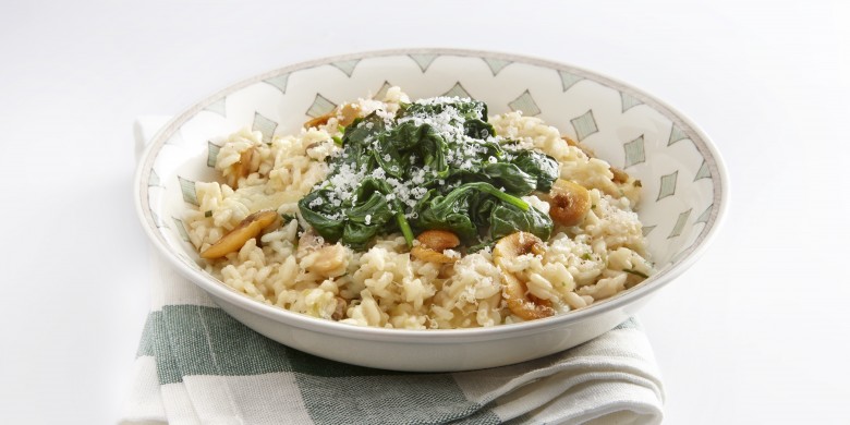 Risotto met champignons en spinazie