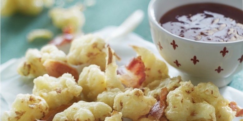 Tempura van bloemkool met geroosterde bacon