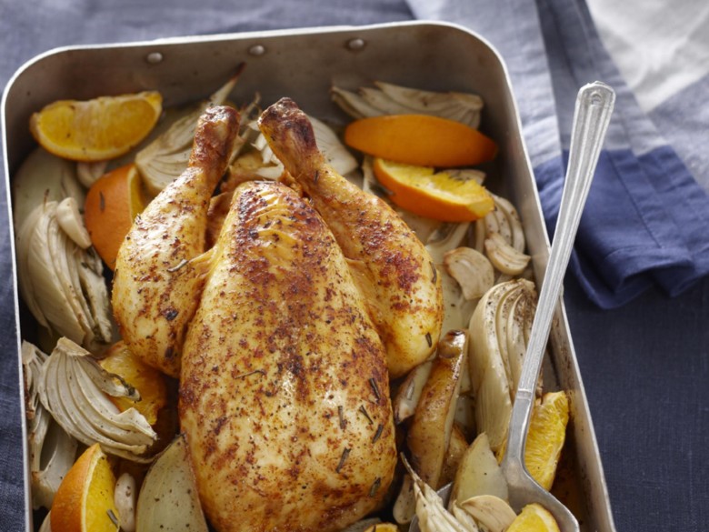 Kip uit de oven met sinaasappel en venkel