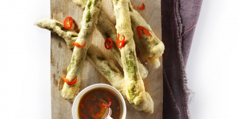 Krokante asperges met sojadip