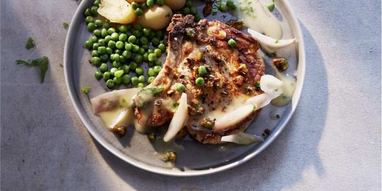 Ribkarbonade met munt en pistache