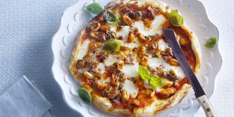 Pizza met mosselen