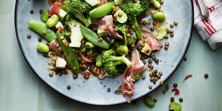 Linzensalade met groene groenten