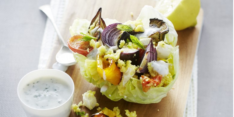 Couscous met gegrilde groenten en frisse yoghurtsaus