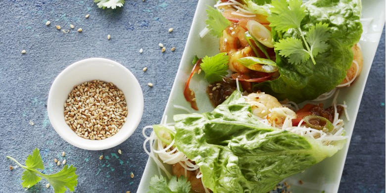 Thaise wraps met garnalen, mihoen en sesamzaad