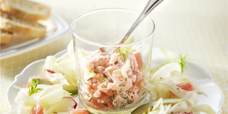 Venkelsalade met grapefruit en zalmrillettes
