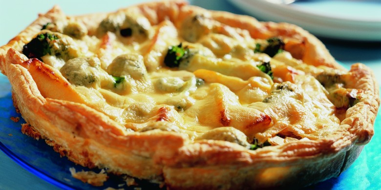 Broccolitaart met peer en amandel