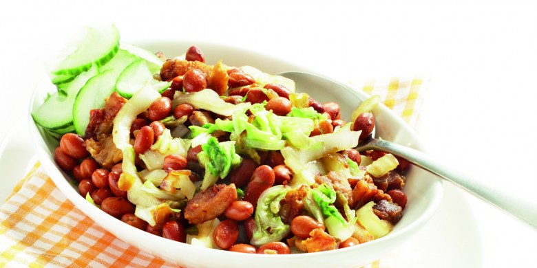 Chilischotel met komkommer en spekjes