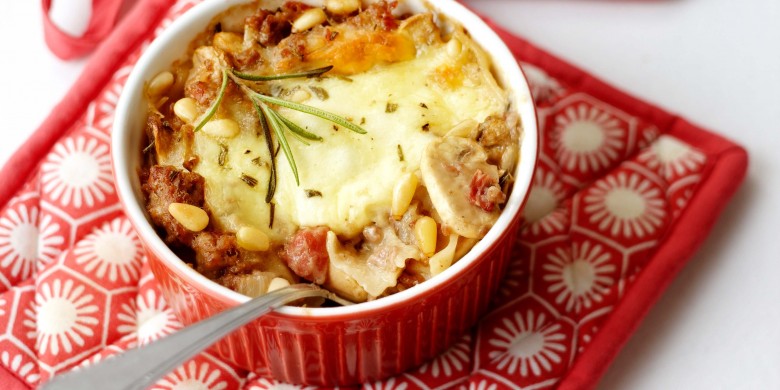 Lasagne met ragout van gehakt en champignons