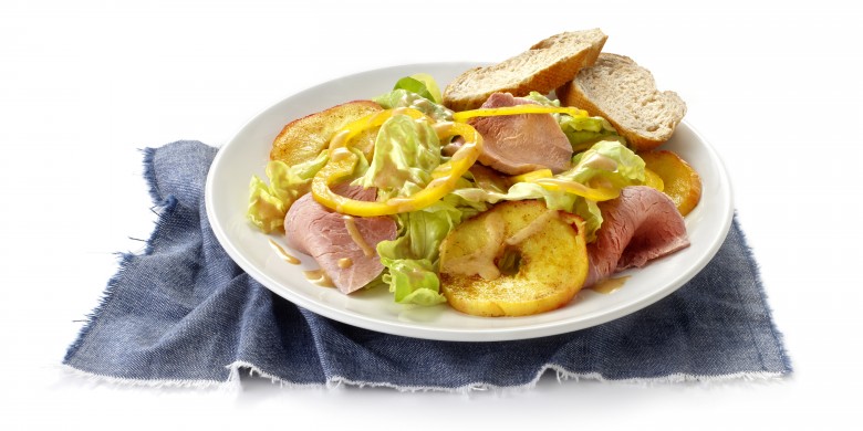Beenhamsalade met warme appel en currydressing