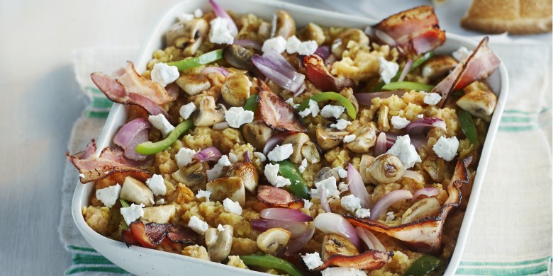 Linzenschotel met champignons en katenspek