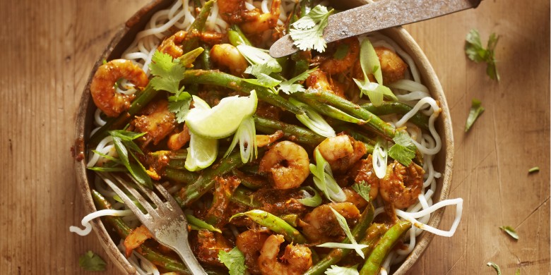 Rode curry met garnalen