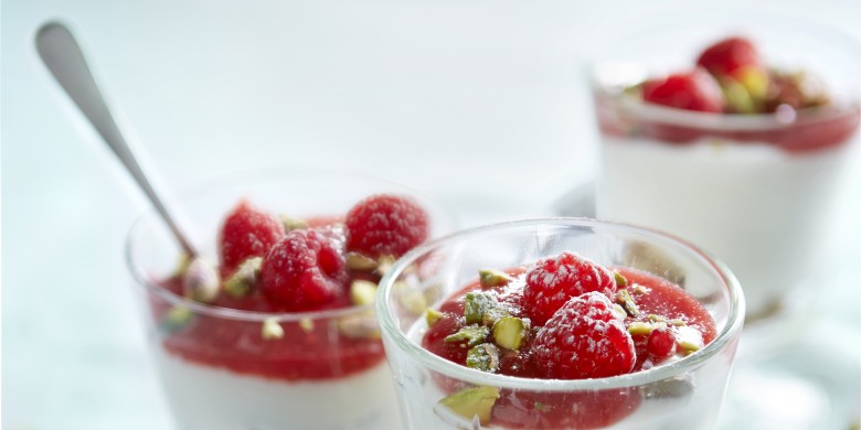 Ricotta met pistache en frambozen