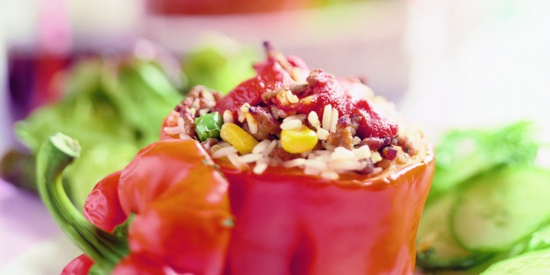 Paprika´s gevuld met rijst en gehakt