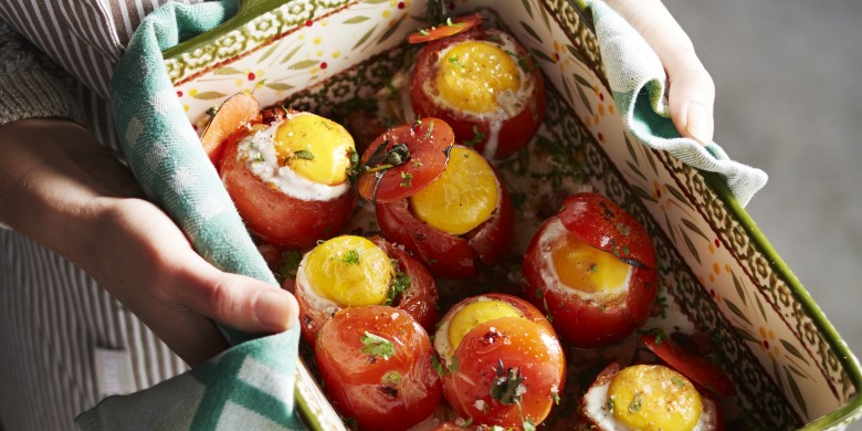 Provençaalse tomaten met spiegelei uit de oven